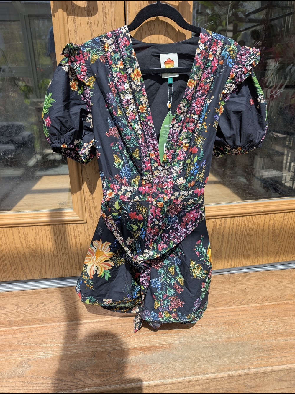 FARM Rio Black Floral Tie-Waist V-Neck Romper